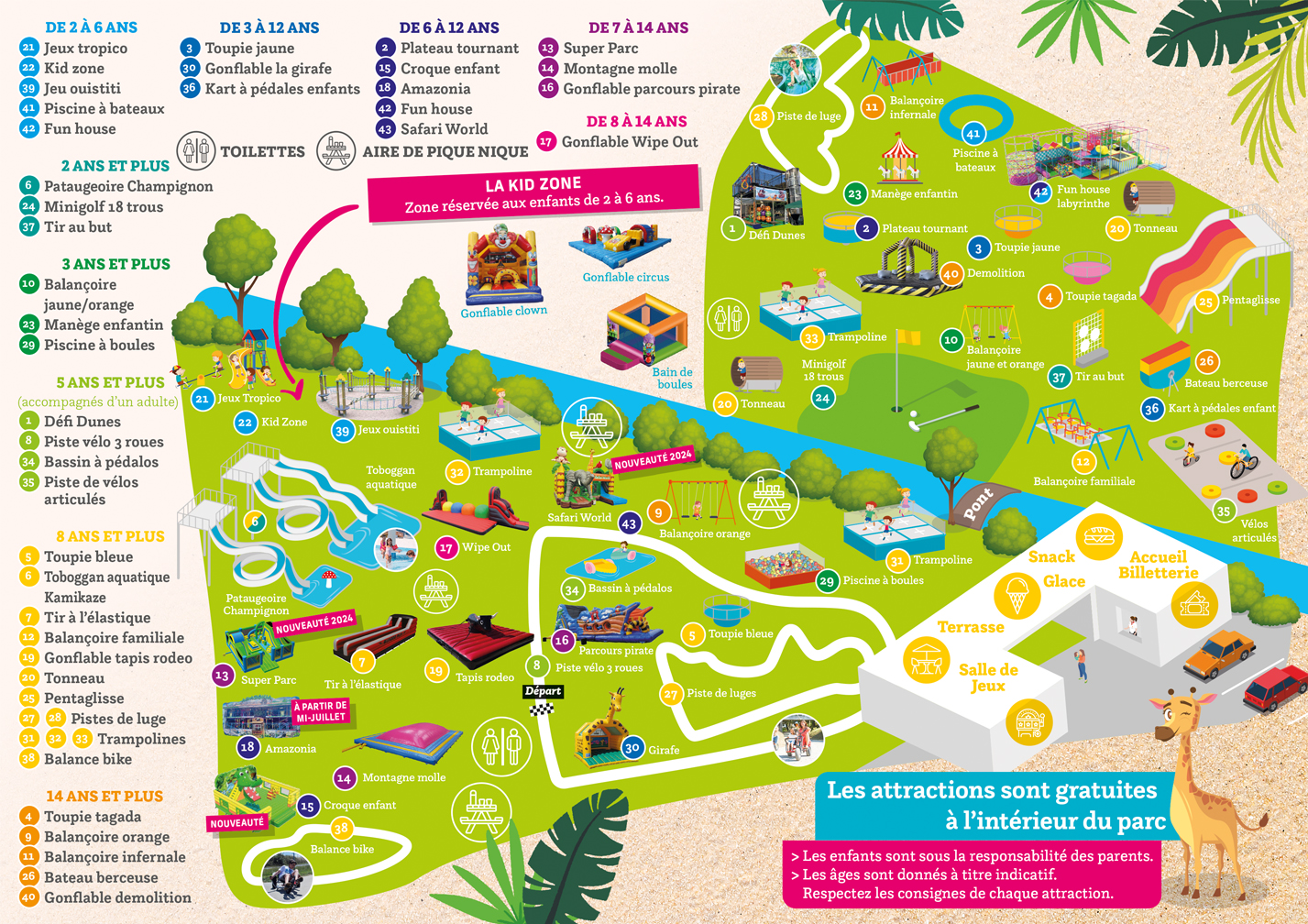 plan attractions parc des dunes